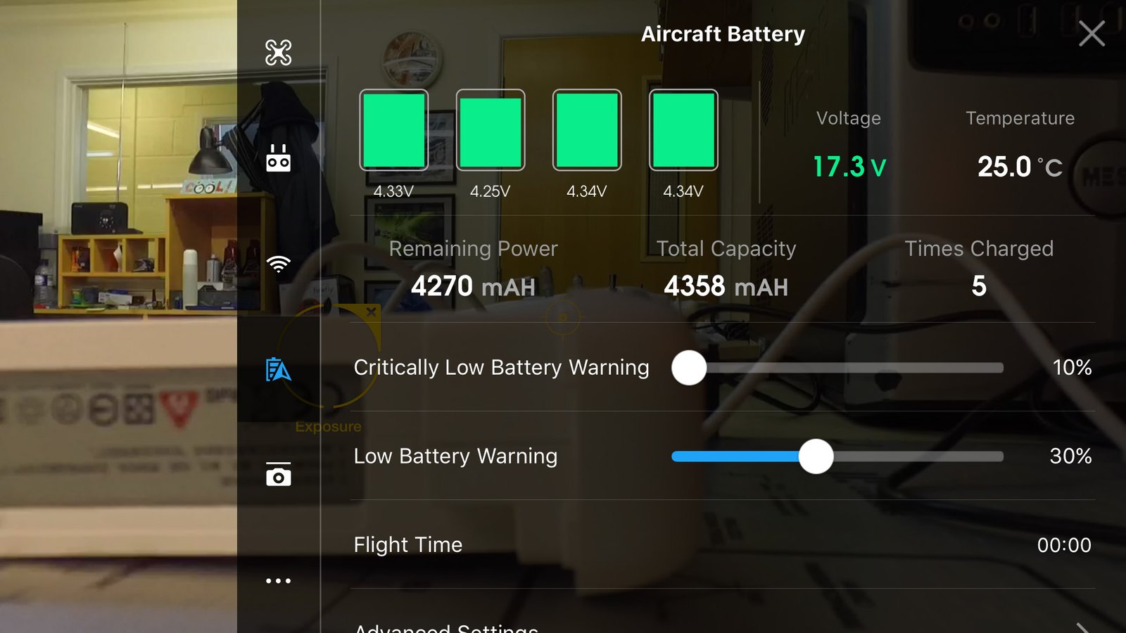 Verifique a vida útil da bateria do drone